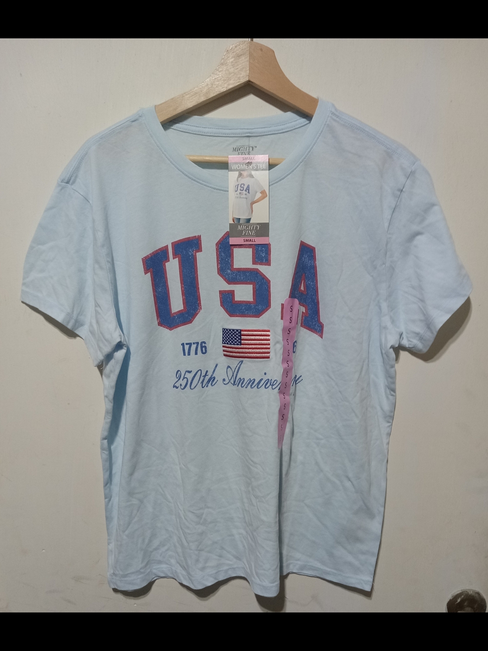 Mighty Fine Light Blue USA Graphic Tee with Flag Patch